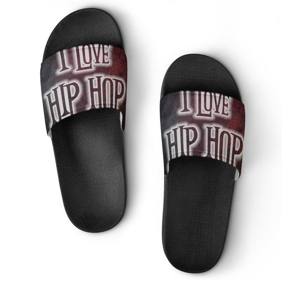 GZHJMY Stylish Slides for Women Men, I Love Hip Hop Soft Flexible Slip-on Sandals Slippers