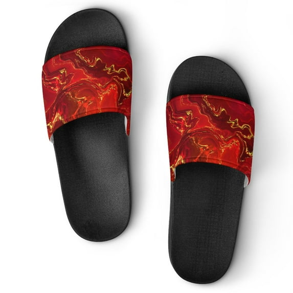GZHJMY Stylish Slides for Women Men, Marble Luxurious Atmosphere of Red, Black and Gold Soft Flexible Slip-on Sandals Slippers