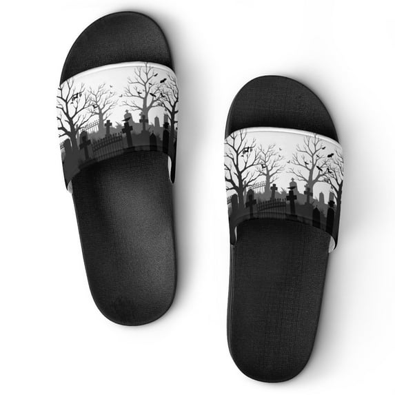 GZHJMY Stylish Slides for Women Men, Old Cemetery Silhouette Soft Flexible Slip-on Sandals Slippers