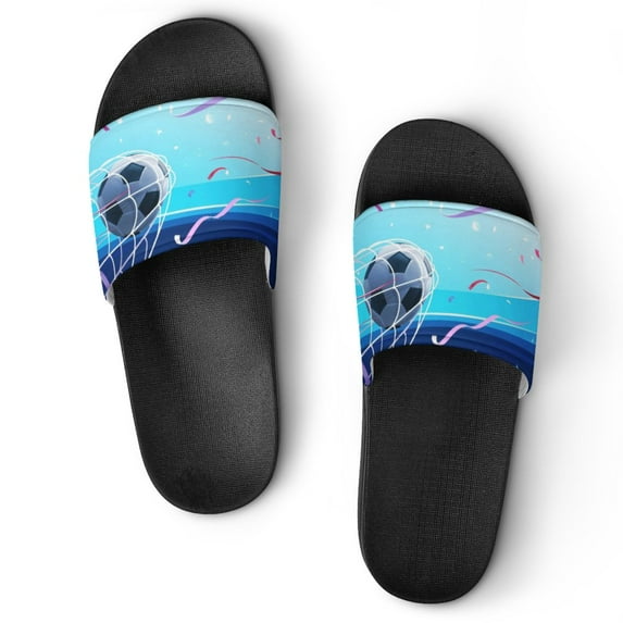 GZHJMY Stylish Slides for Women Men, Realistic Soccer Ball Hitting The Net Soft Flexible Slip-on Sandals Slippers