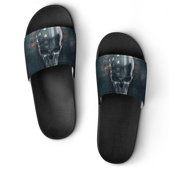 GZHJMY Stylish Slides for Women Men, Skull and Crossbones American Past Flag Soft Flexible Slip-on Sandals Slippers
