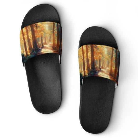 GZHJMY Stylish Slides for Women Men, Spectacular Autumn Countryside with A Road Soft Flexible Slip-on Sandals Slippers