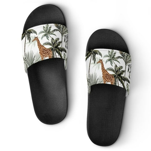 GZHJMY Stylish Slides for Women Men, Tropical Style Plants and Giraffes Soft Flexible Slip-on Sandals Slippers