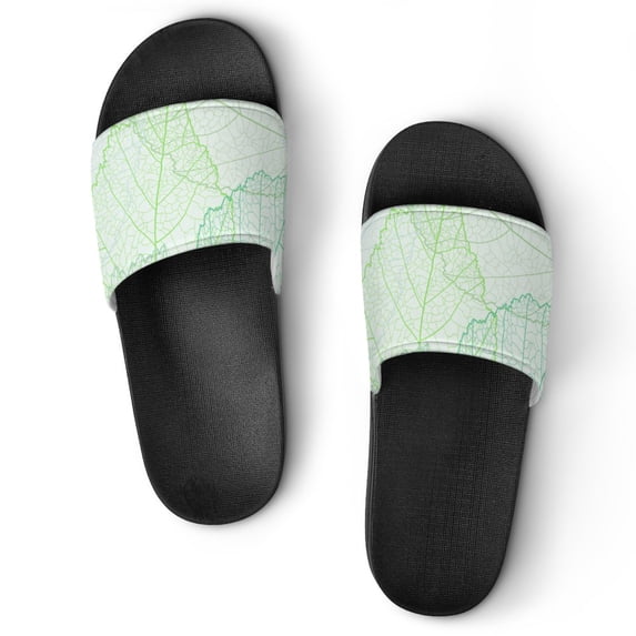 GZHJMY Stylish Slides for Women Men, Veins of Green Leave Soft Flexible Slip-on Sandals Slippers