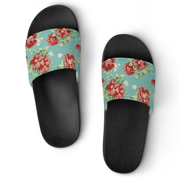 GZHJMY Stylish Slides for Women Men, Vintage Blue Background Flower Soft Flexible Slip-on Sandals Slippers
