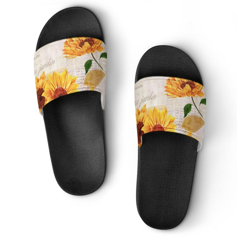 GZHJMY Stylish Slides for Women Men Vintage Sunflower Soft Flexible Slip on Sandals Slippers