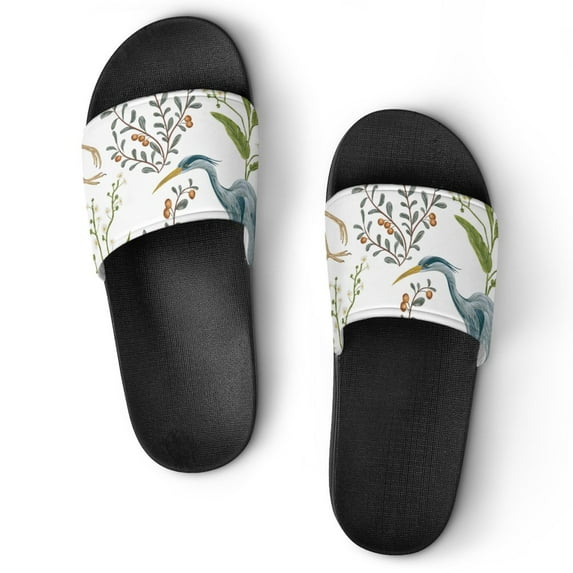 GZHJMY Stylish Slides for Women Men, Vintage Water Plants Water Birds Soft Flexible Slip-on Sandals Slippers