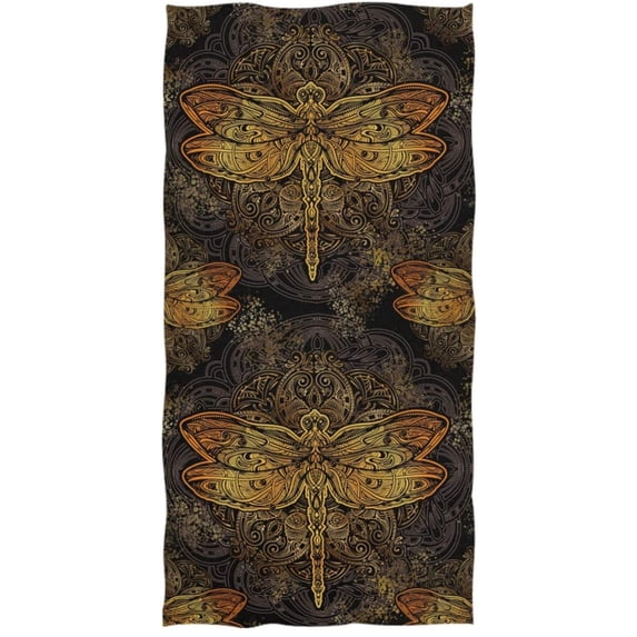 GZHJMY Stylized Dragonfly Mandala Pattern Soft Highly Absorbent Large Decorative Guest Hand Towels Multipurpose for Bathroom, Hotel, Gym and Spa (16 x 30 Inches)