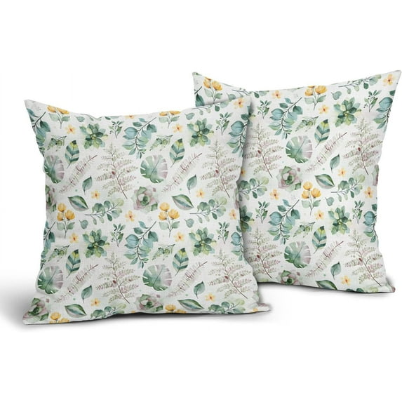 GZHJMY Succulent Leaf Throw Pillow Covers - Eucalyptus Palm Leaf Pillow Cases Set of 2 Sage Green Pillowcase Tropical Floral Plants Cushion Cover for Bedroom Sofa Office 16 x 16 Inch