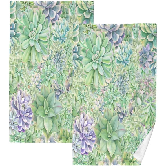 GZHJMY Succulents Hand Towels Set of 2, Highly Absorbent Soft Cotton Face Towels Bathroom Decorative Towel for Beach Gym Spa Shower, 16x28In Washcloths