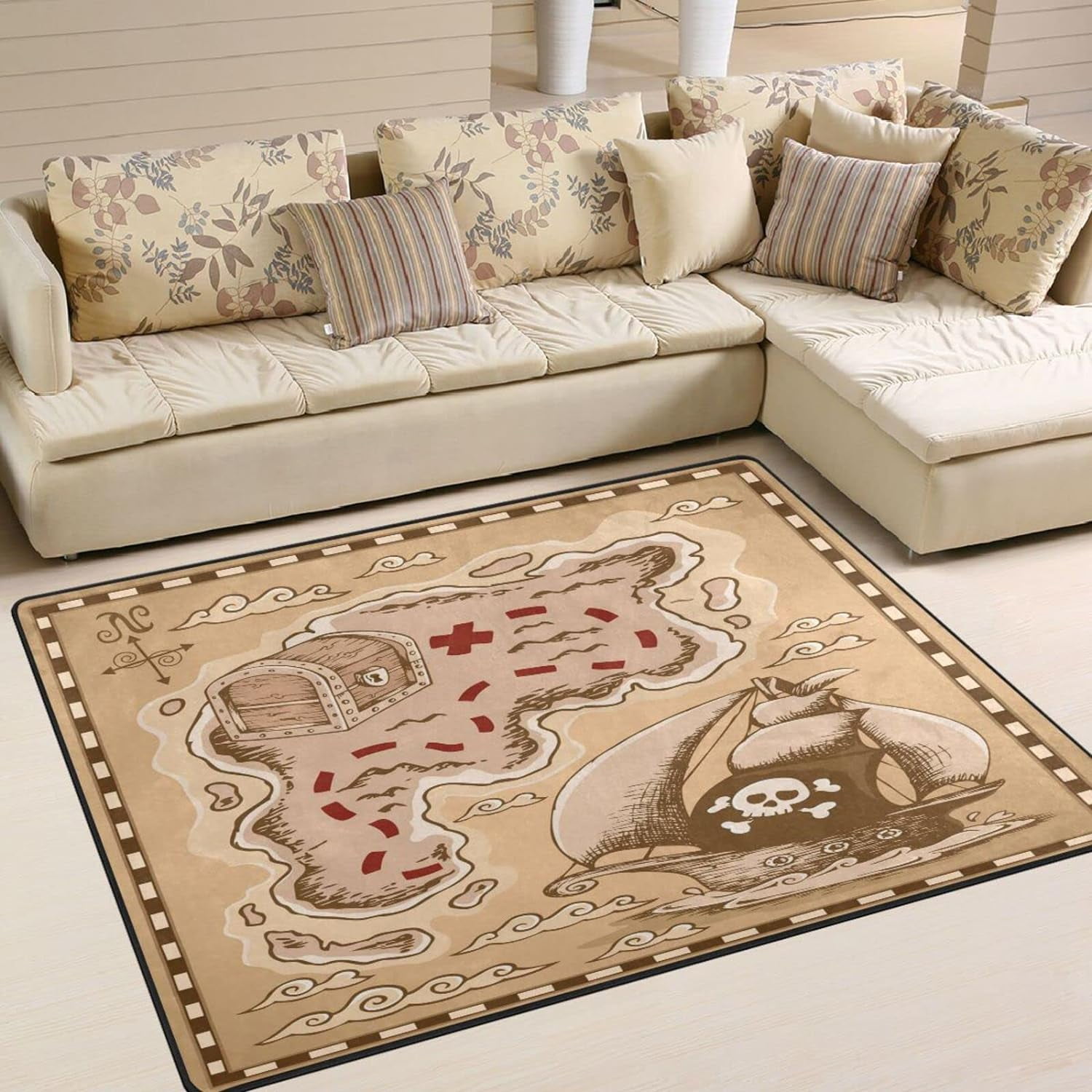 GZHJMY Sugar Skull Vintage Pirates Adventure Treasure Map Compass Area ...