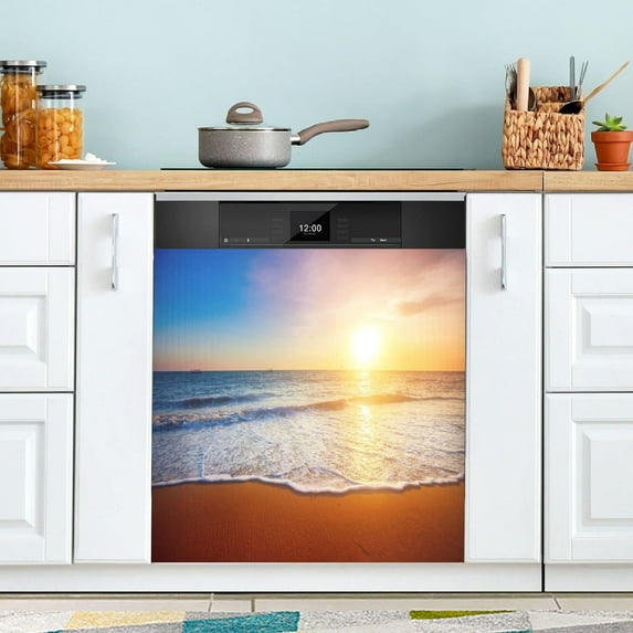 GZHJMY Summer Beach Sunset Dishwasher Magnet Cover,Refrigerator Decal for Kitchen Appliances Stickers Washing Machine Cabinet Cover Panel Decals 23" Wx26 H