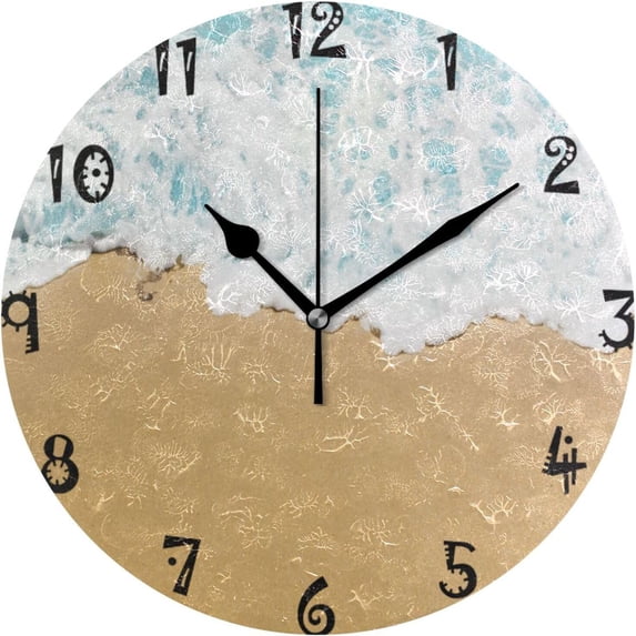 GZHJMY Summer Beach Wall Clock,Silent Non Ticking 10 Inch Battery Operated Round Wall Clocks for Kitchen,Home,Bedrooms,Office Decor