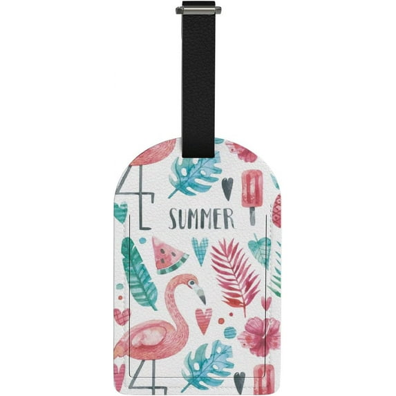 GZHJMY Summer Flamingo Palm Luggage Tags 1 Piece, PU Leather Travel ID Label Privacy Name Card Cover for Travel Bag Suitcase Decoration
