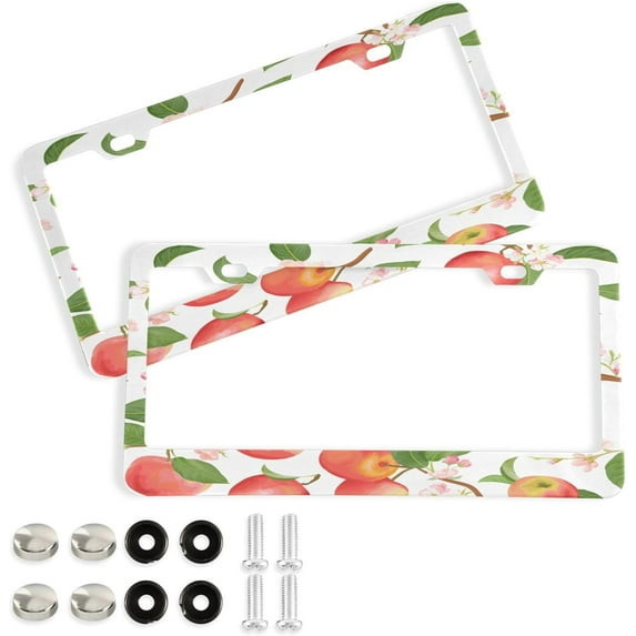 GZHJMY Summer Fruits License Plate Frames Set of 2, Universal Aluminum License Plate Holders 2 Holes Car Tag Frames Automotive Exterior Accessories with Screw Caps Decorative
