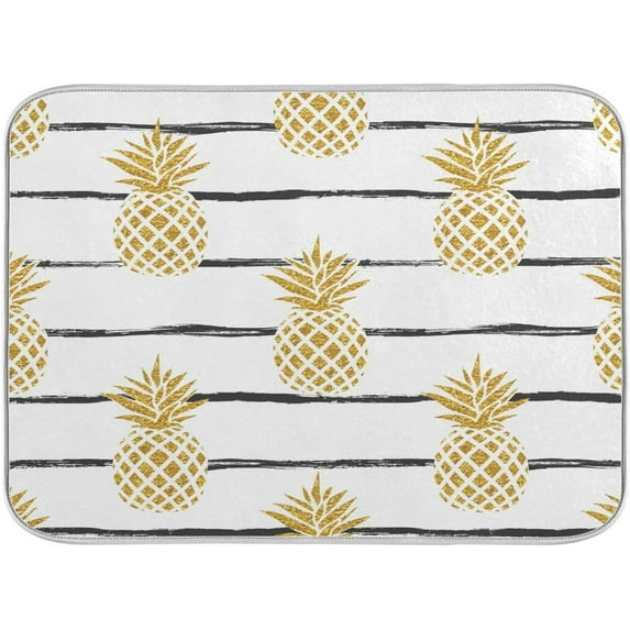 GZHJMY Summer Gold Pineapple Dish Drying Mat for Kitchen Counter, Ultra Absorbent Reversible Microfiber Dishes Drying Rack Pad Heat-resistant Mats 18x24in