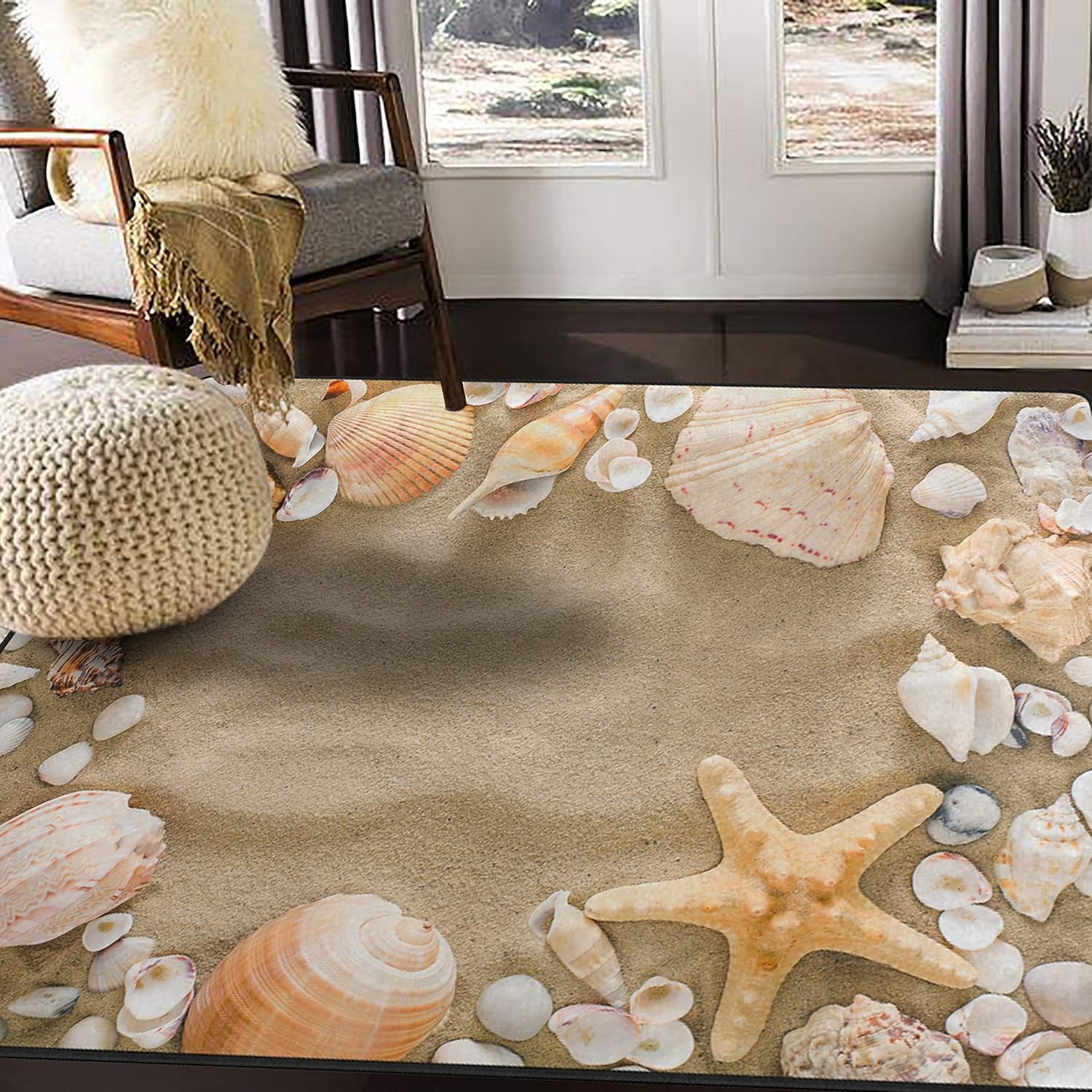 GZHJMY Summer Starfish Seashell on Sand Beach Area Rug Living Room Rugs ...
