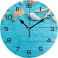 thumbnail image 1 of GZHJMY Summer Wooden Planks Wall Clock, 10" Silent Non Ticking Round Clock, Oil Painting Easy to Read Clock for Living Room Bedroom Bathroom Home Decor Holiday Gifts, 1 of 7