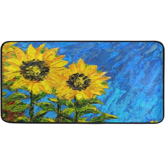 GZHJMY Sunflower Anti Fatigue Kitchen Floor Mat, Oil Painting Flower Floral Non Slip Absorbent Comfort Standing Mat Kitchen Runner Rug for Hallway Entryway Bathroom Living Room Bedroom 39 x 20 Inches