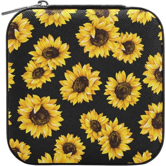 GZHJMY Sunflower Small Jewelry Box, Portable Leather Travel Jewelry Storage Case for Rings Earrings Necklace Bracelets