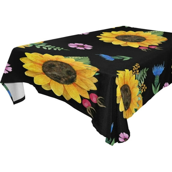 GZHJMY Sunflower Tablecloth, Rectangle Waterproof Washable Polyester Table Cover for Picnic Dinner Holiday Party Decor, 60 x 90 Inch