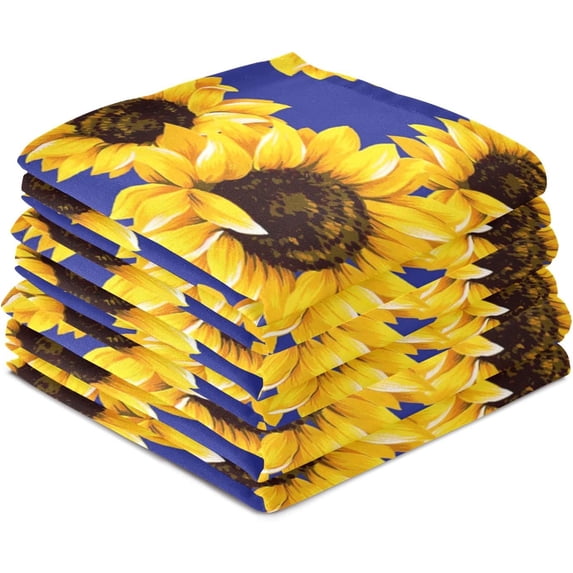 GZHJMY Sunflower Vintage Blue Kitchen Towels Set of 6 Dishcloths Hand Towels Tea Towels Ultra Absorbent for Cleaning Washing Drying Dishes Tableware 28'' x 18''