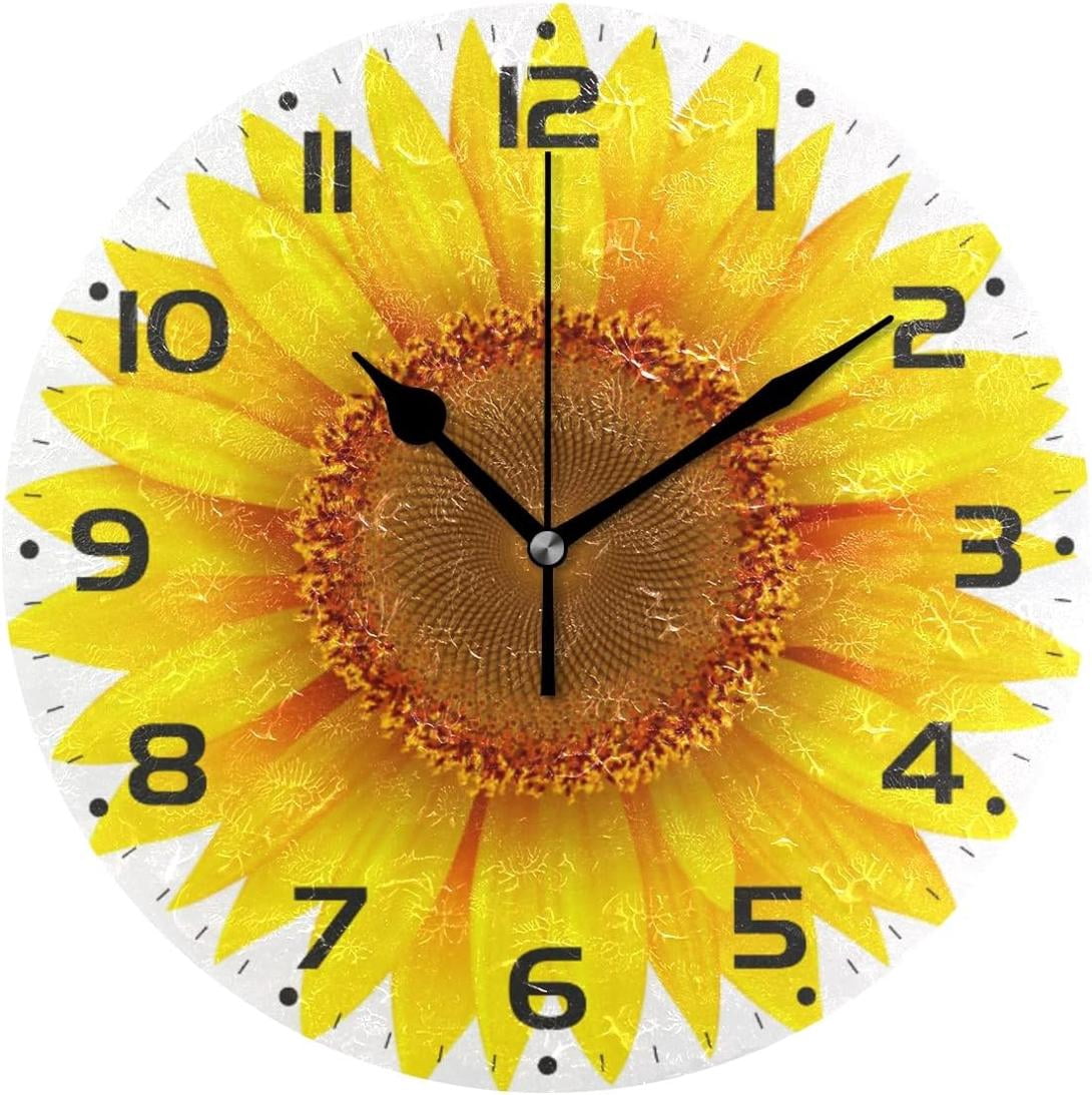 GZHJMY Sunflower Wall Clock, 10" Silent Non Ticking Round Clock, Oil ...