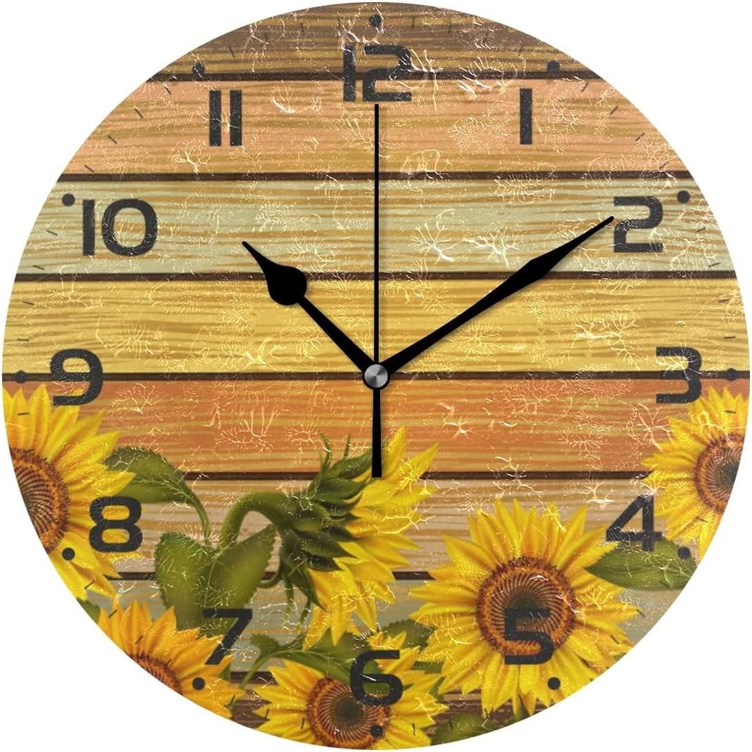 GZHJMY Sunflower Wall Clock, 10" Silent Non Ticking Round Clock, Oil ...