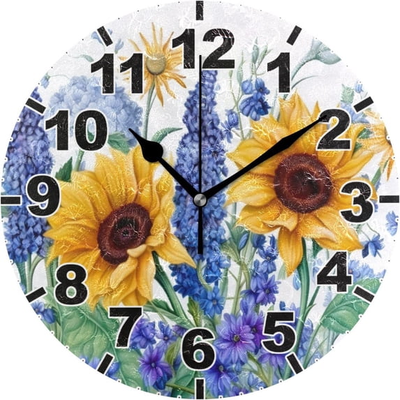 GZHJMY Sunflowers Round Wall Clock, Battery Operated Silent Non Ticking Desk Clock for Home Bedroom Kitchen Office School Decor Wall Clock 9.9 Inch