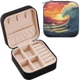 thumbnail image 1 of GZHJMY Surfer Riding Waves Compact Leather Jewelry Box - Mini Travel Jewelry Case Organizer & Holder for Girls, Women | Ideal for Necklace Bracelet Earrings Rings, 1 of 7
