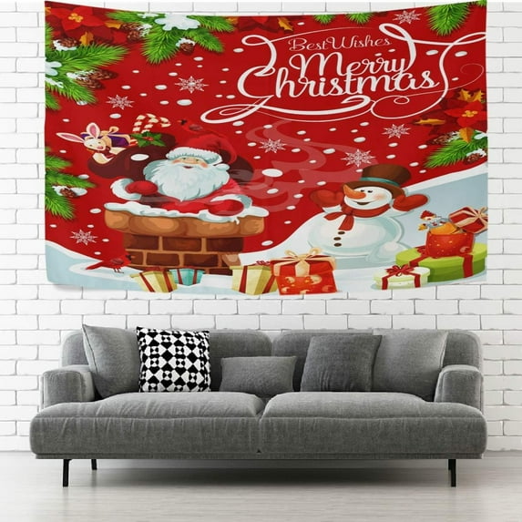 GZHJMY Tapestry Christma Santa Snowman Snowflakes New Year Tapestry Wall Hanging Decorative Wall Blanket Bedding Tapestry for Bedroom Living Room Dorm 60"x51" Gift Decor