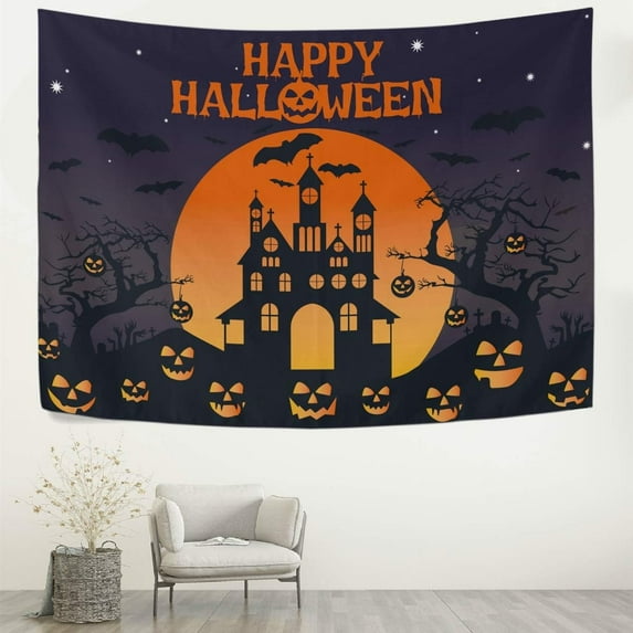 GZHJMY Tapestry Halloween Pumpkin Psychedelic Moon Tapestry Wall Hanging Decorative Wall Blanket Bedding Tapestry for Bedroom Living Room Dorm 60"x51" Gift Decor