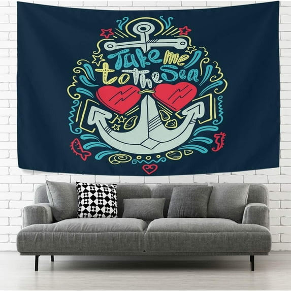 GZHJMY Tapestry Vintage Cartoon Nautical Anchor Tapestry Wall Hanging Decorative Wall Blanket Bedding Tapestry for Bedroom Living Room Dorm 80"x60" Gift Decor