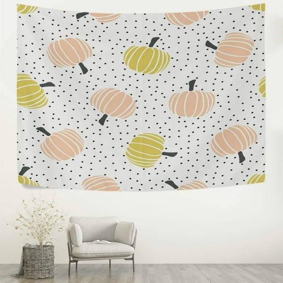 GZHJMY Tapestry Wall Hanging Halloween Autumn Pumpkins Black Dots Tapestry Decorative Wall Blanket Bedding Tapestry for Bedroom Living Room Dorm 80"x60" Gift Decor