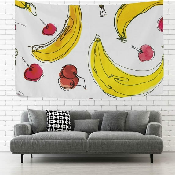 GZHJMY Tapestry Watercolor Fruits Cherry Bananas Tapestry Wall Hanging Decorative Wall Blanket Bedding Tapestry for Bedroom Living Room Dorm 60"x51" Gift Decor