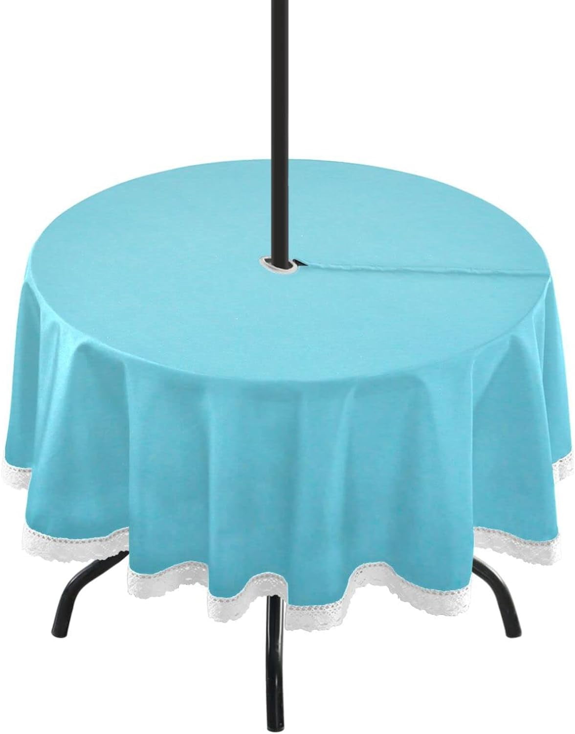 GZHJMY Teal Blue Solid Color Outdoor Round Tablecloth with Umbrella Hole, Waterproof Fabric