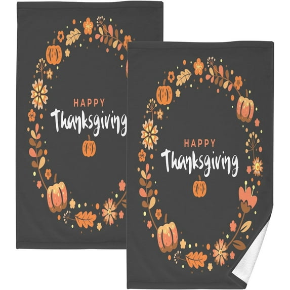 GZHJMY Thanksgiving Cotton Hand Towel Set of 2, Highly Absorbent Soft Fingertip Towels for Bathroom Kitchen Hotel Gym Spa, 16 x 28 Inch Washcloths