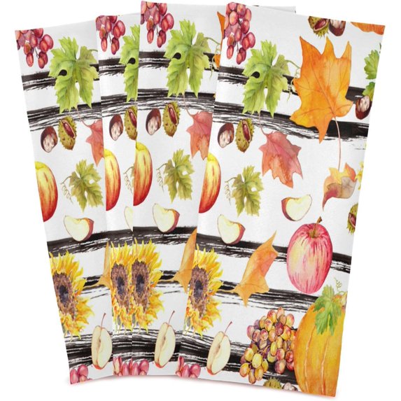 GZHJMY Thanksgiving Fruits and Autumn Leaves Kitchen Dish Towel Set, Drying Kitchen Towels Tea Towels Gift Set for Drying Cleaning Cooking Baking 4Pcs