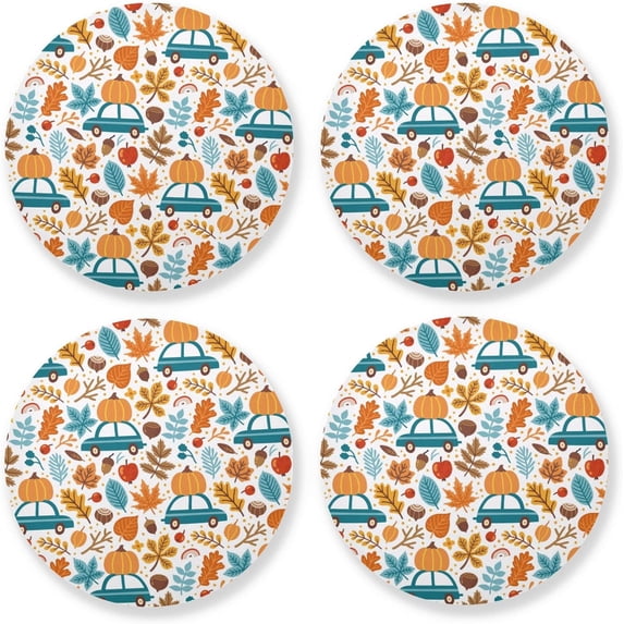 GZHJMY Thanksgiving Pumpkin Round Coaster, 4 Pcs Heat Resistant Absorbent Drink Coaster for Kitchen Bar Cafe Decor