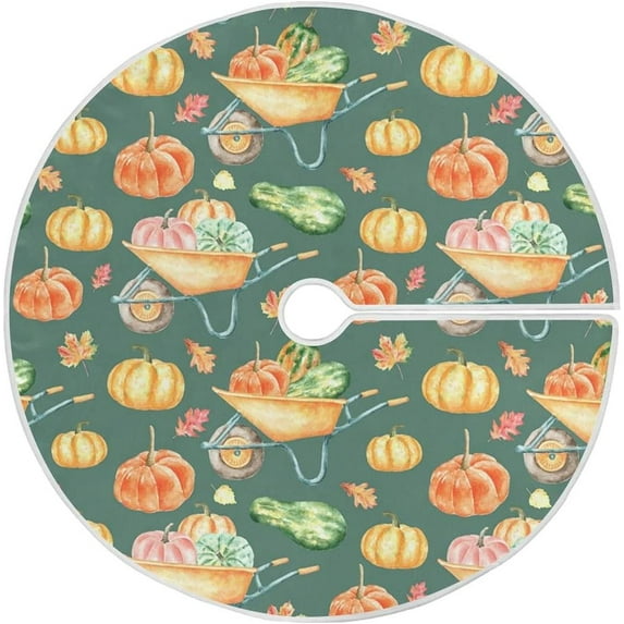 GZHJMY Thanksgiving Tree Skirt Pumpkin Xmas Tree Skirt Floor Door Round Mat Decorations for Holiday Party Home Christmas Day Ornaments, 35.4"