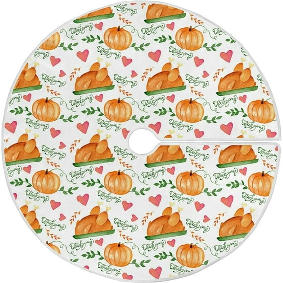 GZHJMY Thanksgiving Tree Skirt Turkey Pumpkin Xmas Tree Skirt Floor Door Round Mat Decorations for Holiday Party Home Christmas Day Ornaments, 35.4"