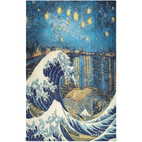 GZHJMY The Great Wave Kanaga Kitchen Dish Towel Set, Drying Kitchen Towels Tea Towels Gift Set for Drying Cleaning Cooking Baking 1Pcs