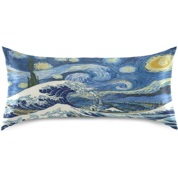 GZHJMY The Great Wave Kanagawa Print Vincent Van Satin Pillowcase for Hair and Skin Silk Pillowcase - Slip Cooling Satin Pillow Covers with Envelope Closure, King Size(20x40 inches)