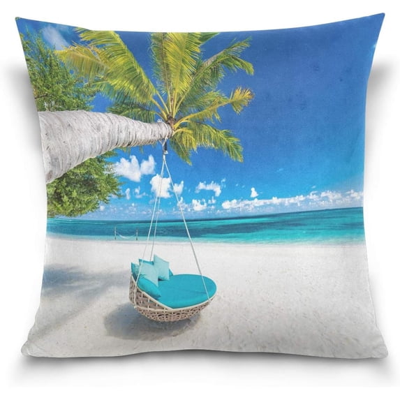 GZHJMY Throw Pillow Case Decorative Cushion Cover Square Pillowcase, Summer Landscape Nature Tropical Ocean Sea Palm Tee Sofa Bed Pillow Case Cover(20x20inch) Twin Sides Home Decor
