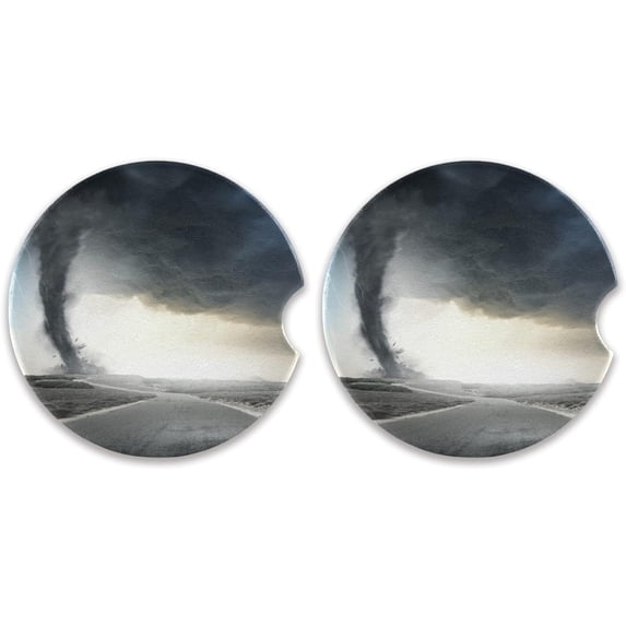 GZHJMY Tornado Car Coasters 2 Pieces, Absorbent Ceramic Cork Base Car Coasters, Drink Cup Holder Coasters, with Finger Notches, Easy to Remove and Clean