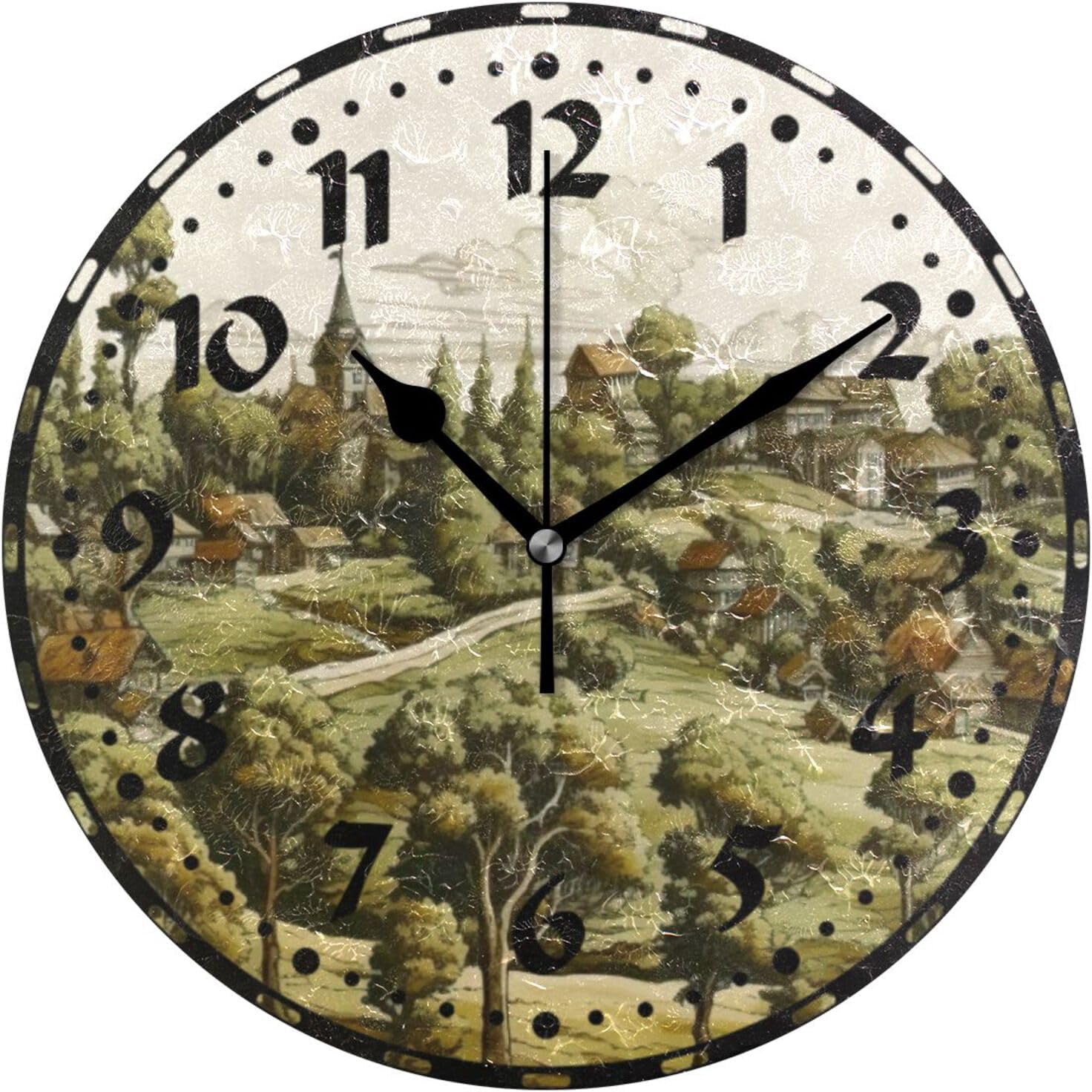 GZHJMY Traditional Village Drawing Wall Clock, Silent Non Ticking 10 ...