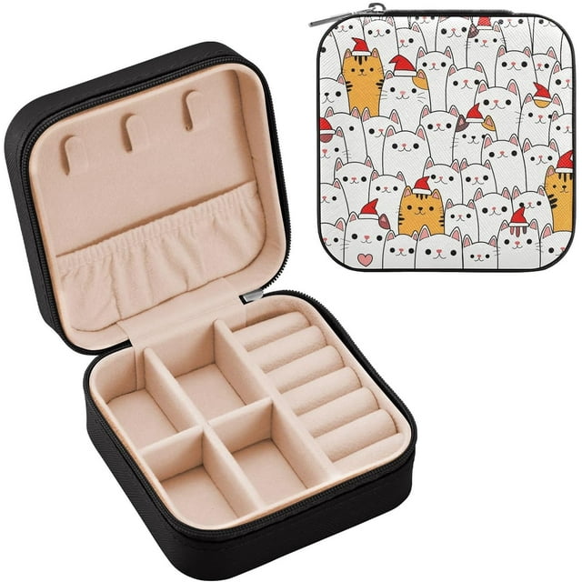 GZHJMY Travel Jewelry Box Cute Cartoon Cat PU Leather Mini Jewelry case