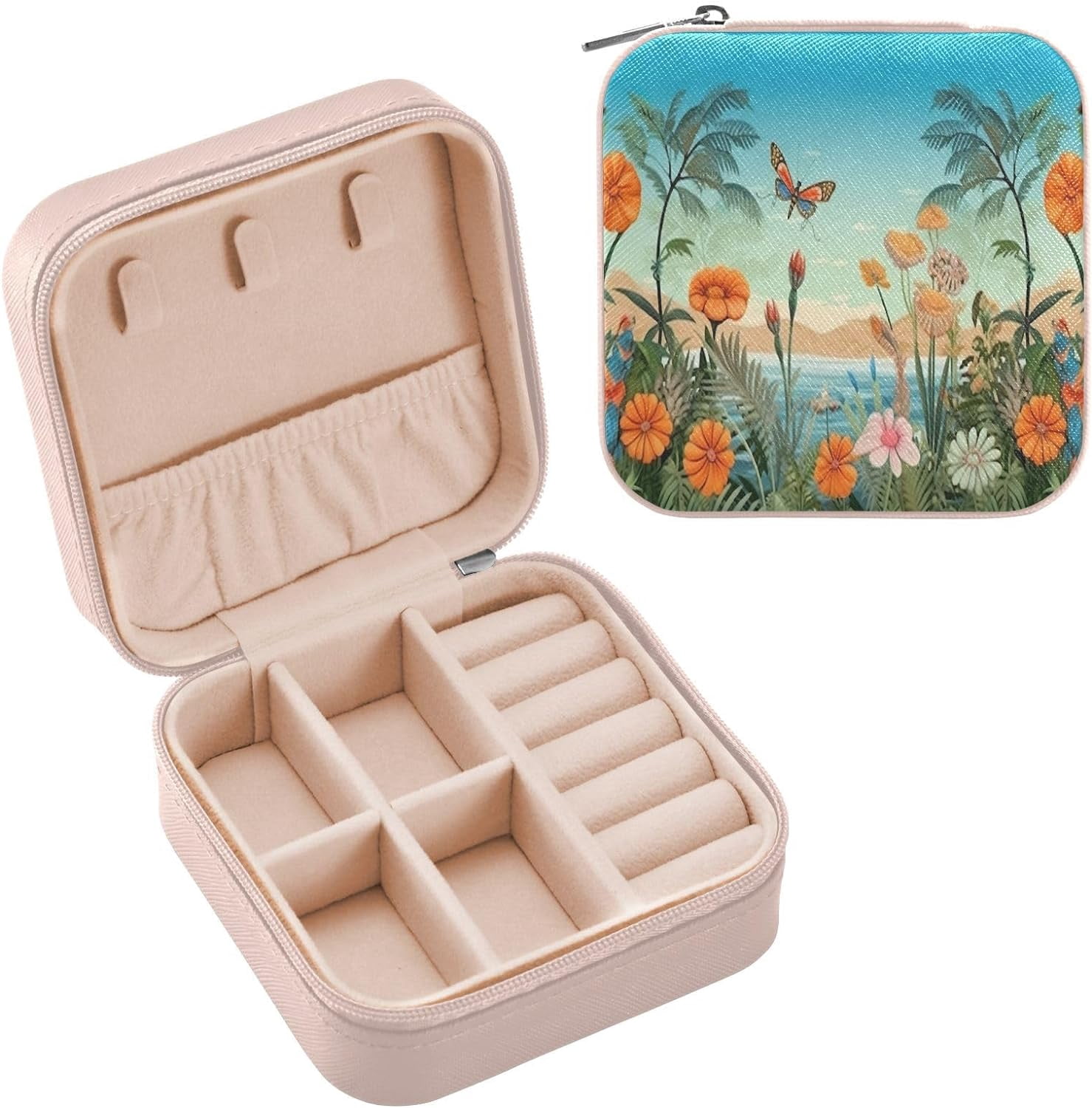 Initial 'K' Travel Jewelry Box - PU Leather Organizer With Ring Holder & Necklace Hooks For Women