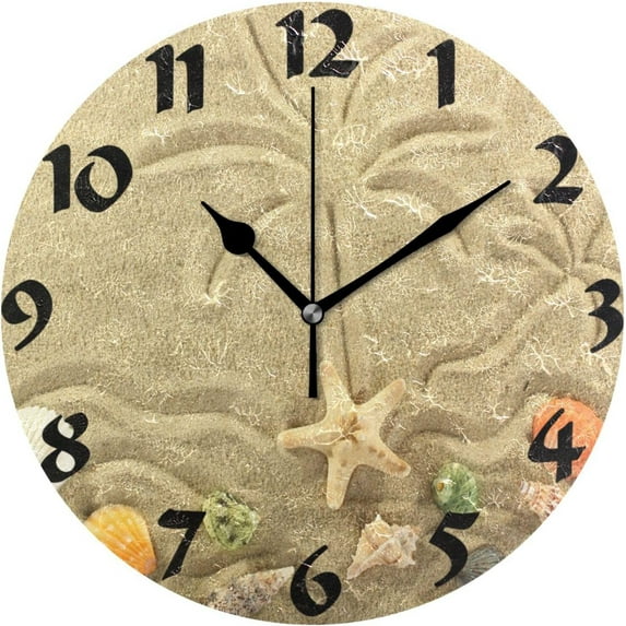 GZHJMY Tree Beach Wall Clock,Silent Non Ticking 10 Inch Battery Operated Round Wall Clocks for Kitchen,Home,Bedrooms,Office Decor