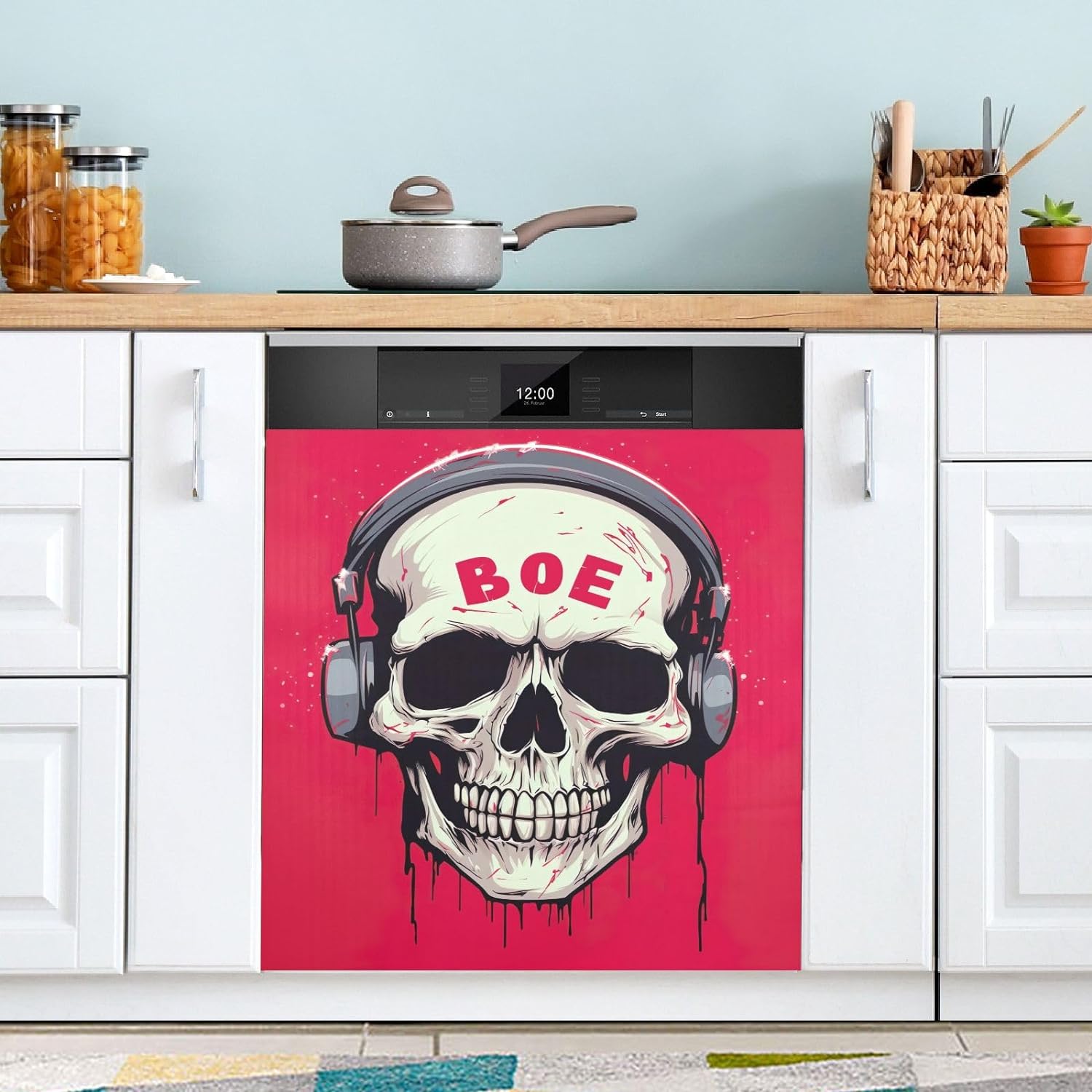 Evil Skull Skeleton Dishwasher Magnet Cover - 23x26 Inch Decorative PVC Cover For Kitchen Appliances - View #4